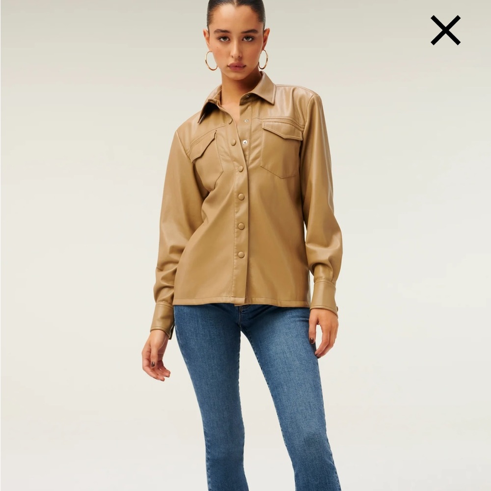 Good American leather military shirt size 4 and warm caramel